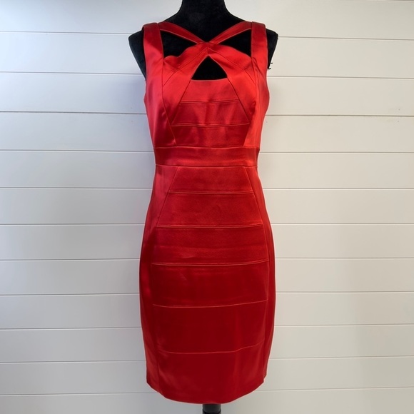 Jax Dresses & Skirts - Jax Little Red Bodycon Satin Dress Size 10 Fully Lined Midi